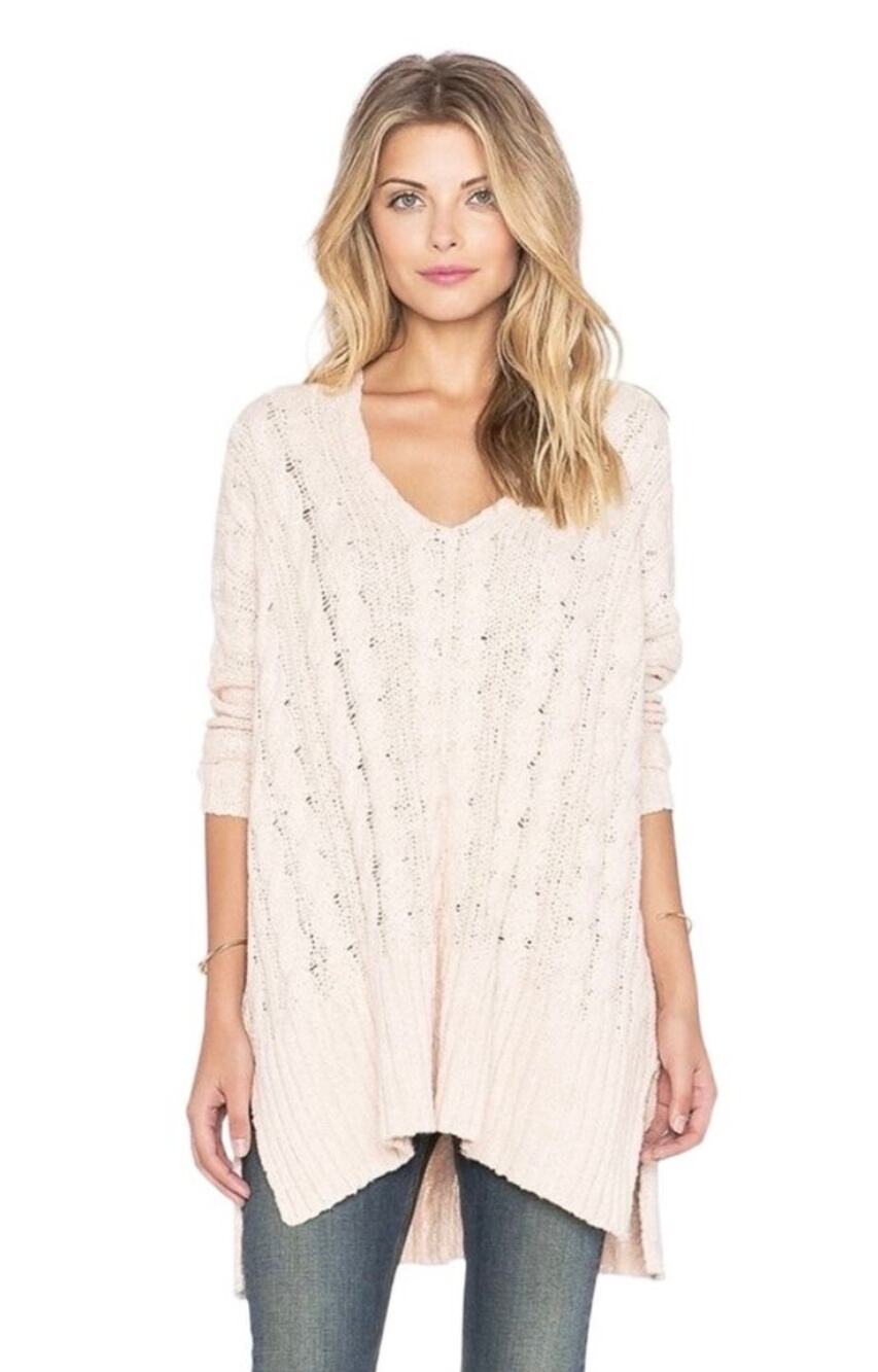 100% Cotton Free People Easy Cable Knit Cream Oversized Sweater Women's Large